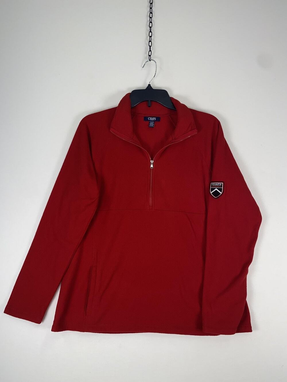 Chaps Pullover Mens XL Red 1/4 Zip Mock Neck Fleece Long Sleeve Chaps Sport Logo